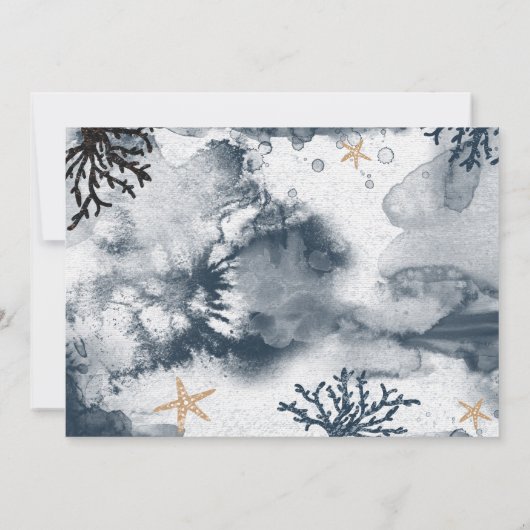 Blauw nautisch koraal Waterverf Verloving Foto Kaart (Achterkant)