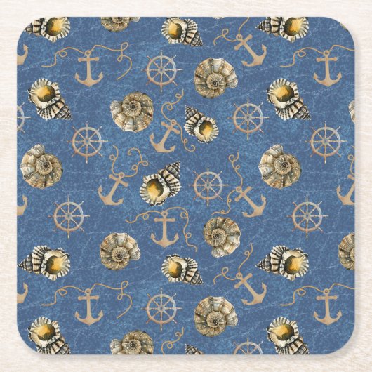 blauw nautisch patroon kartonnen onderzetters (Voorkant)