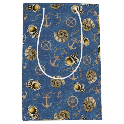 blauw nautisch patroon medium cadeauzakje (Voorkant)