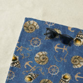 blauw nautisch patroon strandlaken (In situ)