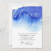 Blauw nautisch schrift foto bruiloft + QR details Kaart (Voorkant)