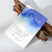 Blauw nautisch schrift foto bruiloft + QR details Kaart