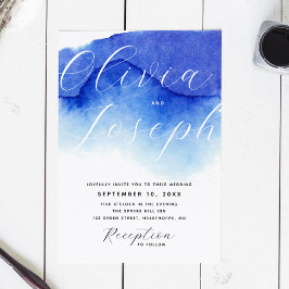 Blauw nautisch schrift foto bruiloft + QR details Kaart