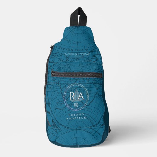 Blauw nautisch touw met monogram kaart sling bag (Voorkant)