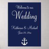 Blauw Nautisch Trouw Welkom Bord Met Anker Poster (Voorkant)