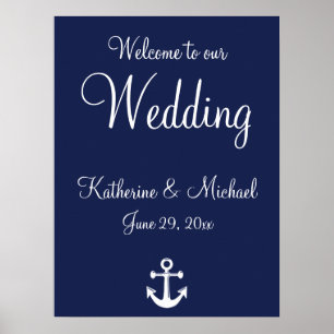 Blauw Nautisch Trouw Welkom Bord Met Anker Poster