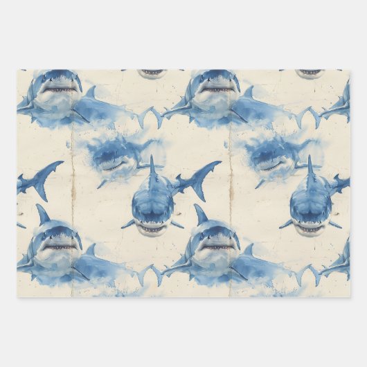 Blauw nautisch waterverf ontwerp inpakpapier vel (Voorkant 3)