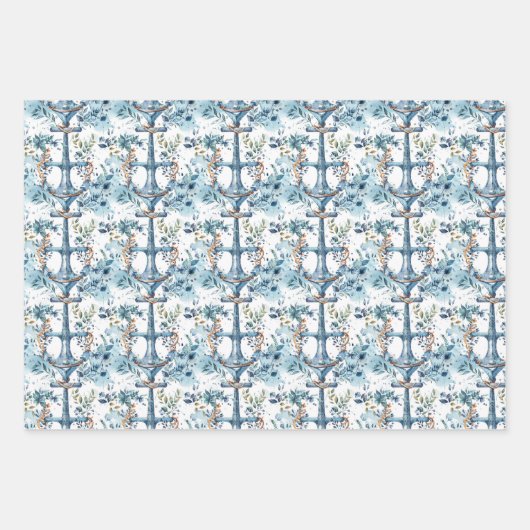 Blauw nautisch waterverf ontwerp inpakpapier vel (Voorkant)