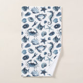 Blauw Nautisch Zee Shell Pattern Bad Handdoek (Handdoek)