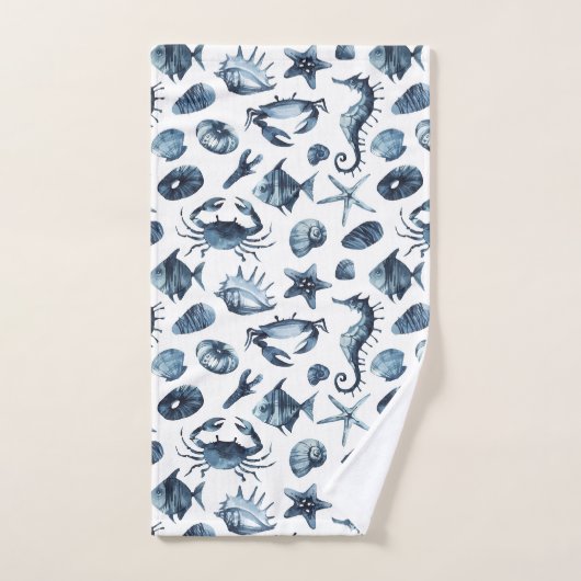 Blauw Nautisch Zee Shell Pattern Bad Handdoek (Handdoek)