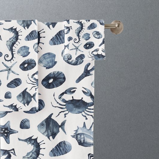 Blauw Nautisch Zee Shell Pattern Bad Handdoek
