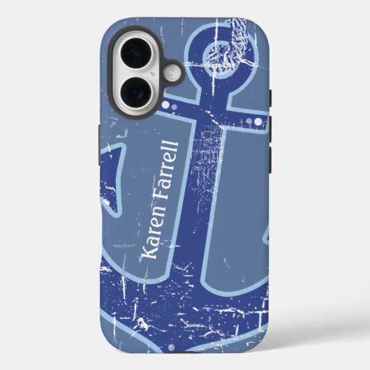 blauw nautisch zeezeilanker gepersonaliseerd Case-Mate iPhone case (Achterkant)
