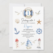 Blauw Nautisch Zeilen in Één 1e Verjaardag Kaart (Voorkant)