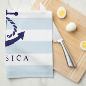 Blauw-nautische anker witte en lichte blauwe strep theedoek (Quarter Fold)