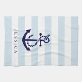 Blauw-nautische anker witte en lichte blauwe strep theedoek (Horizontaal)