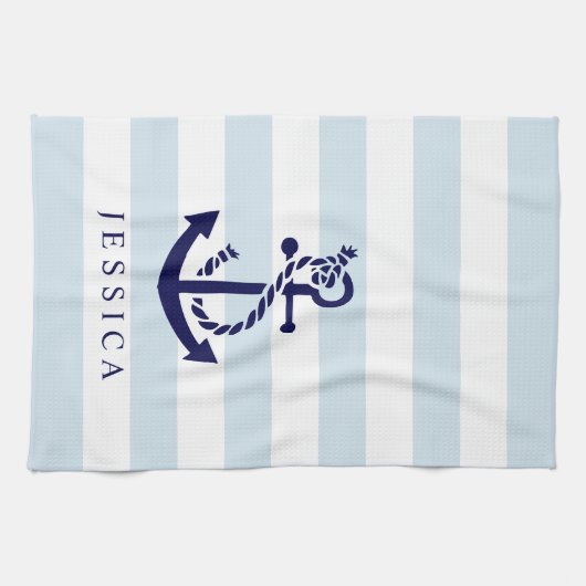 Blauw-nautische anker witte en lichte blauwe strep theedoek (Horizontaal)
