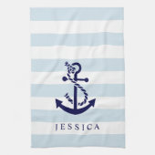 Blauw-nautische anker witte en lichte blauwe strep theedoek (Verticaal)