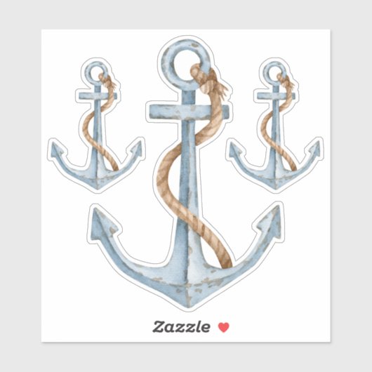 blauw nautische ankers met touw sticker (Vel)