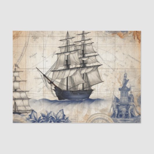 blauw nautische decoupage tissuepapier (Voorkant)