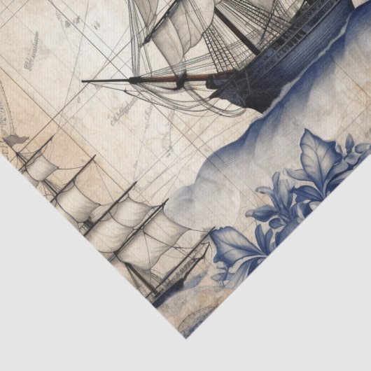 blauw nautische decoupage tissuepapier (Detail)