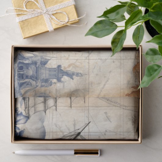  blauw nautische decoupage tissuepapier (Geschenk)