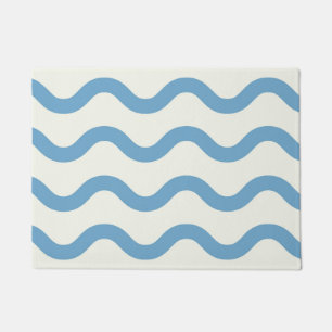 Blauw Nautische Groovy Wavy Stripe Modern Minimali Deurmat