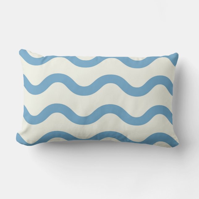 Blauw Nautische Groovy Wavy Stripe Modern Minimali Kussen (Voorkant)