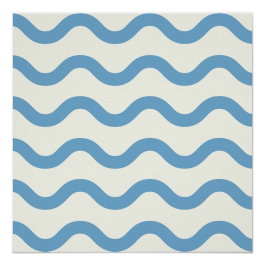 Blauw Nautische Groovy Wavy Stripe Modern Minimali Perfect Poster (Voorkant)