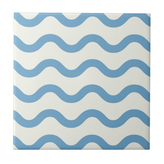 Blauw Nautische Groovy Wavy Stripe Modern Minimali Tegeltje (Voorkant)