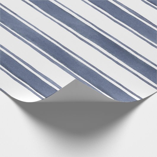 Blauw Nautische Waterverf Strepen Wrapping Papier (Hoek)