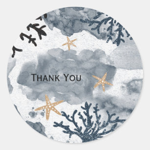 Blauw Nauwe Koraal Waterverf Elegant Feest Ronde Sticker
