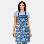 Blauw Nauwe Toile de Jouy Schort (Gedragen)