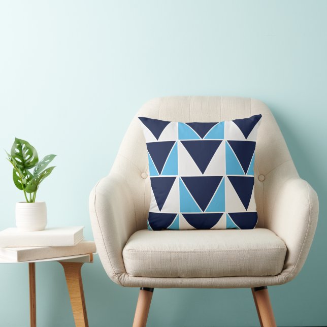 Blauw Navy Blauw Witte Driehoek Geometrisch  Kussen (Stoel)