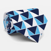 Blauw Navy Blauw Witte Driehoek Geometrisch Stropdas (Opgerold)