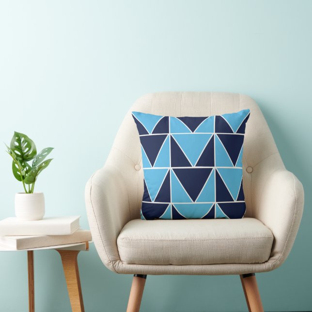 Blauw Navy Blauwe Geometrische Driehoek  Kussen (Stoel)