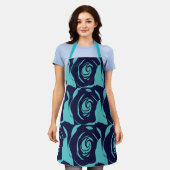 Blauw Navy Blauwe Roos Bloem Bloemmotief Schort (Gedragen)