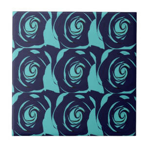 Blauw Navy Blauwe Roos Bloem Bloemmotief Tegeltje