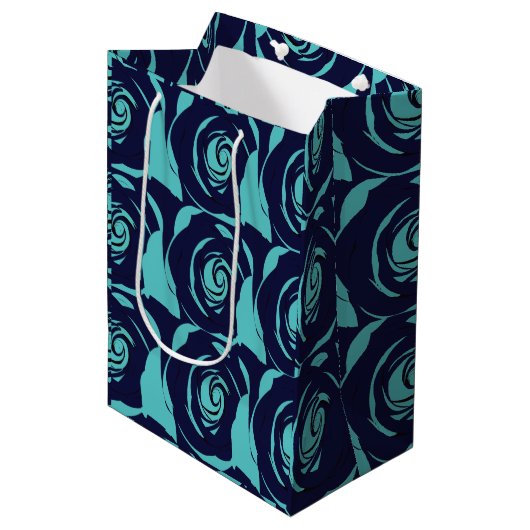 Blauw Navy Blauwe Roos Bloem  Medium Cadeauzakje (Voorkant Gekanteld)