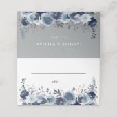 Blauw & Navy Bloemen - Blauw & Grijs Plaatskaartje (Buitenkant ongevouwen)