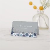 Blauw & Navy Bloemen - Blauw & Grijs Plaatskaartje (Achterkant)