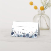 Blauw & Navy Bloemen - Blauw & Grijs Plaatskaartje (Voorkant)