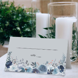 Blauw & Navy Bloemen - Blauw Grijs Plaatskaartje