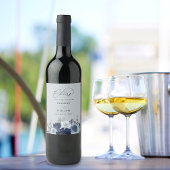 Blauw & Navy Bloemen Bruiloft - Blauw Grijs Wijn Etiket