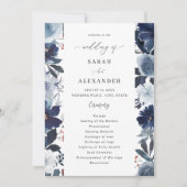 Blauw & Navy Bloemen bruiloft programma (Voorkant)
