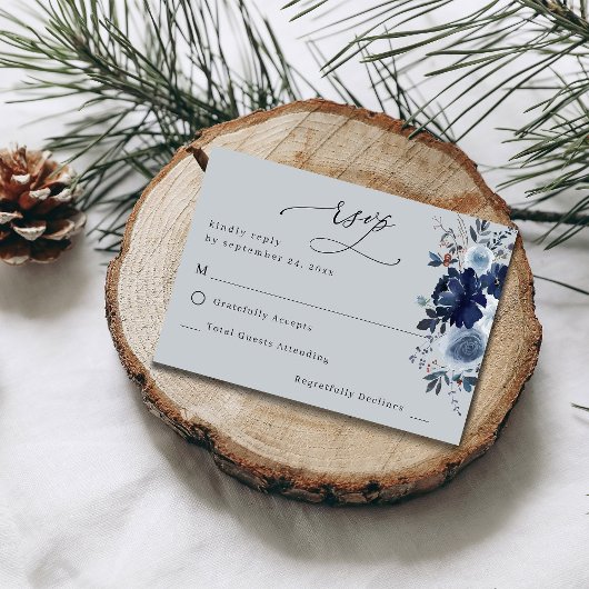 Blauw & Navy Bloemen geen Maaltijd RSVP - Blauw Gr