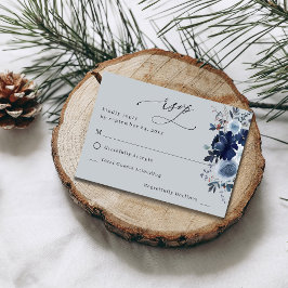 Blauw & Navy Bloemen geen Maaltijd RSVP - Blauw Gr Kaartje