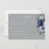 Blauw & Navy Bloemen geen Maaltijd RSVP - Grijs (Voorkant)