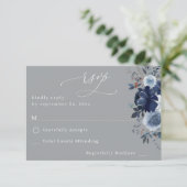 Blauw & Navy Bloemen geen Maaltijd RSVP - Grijs (Staand voorkant)