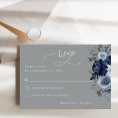 Blauw & Navy Bloemen geen Maaltijd RSVP - Grijs