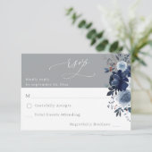 Blauw & Navy Bloemen geen Maaltijd RSVP - Grijs 2 (Staand voorkant)